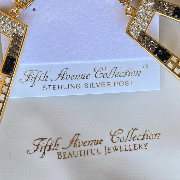 FAC Geometric Rhodium Plated Gold Tone Drop Earrings - Picture 3 of 8